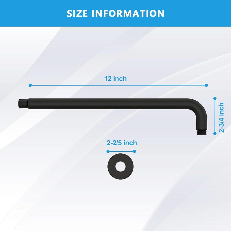 Lordear Shower Arm 12 Inch Shower Pipe T304 Stainless Steel Extension Shower Arm with Flange, Shower Head Height Extender For Rain Shower Heads,Matt Black - Image 4